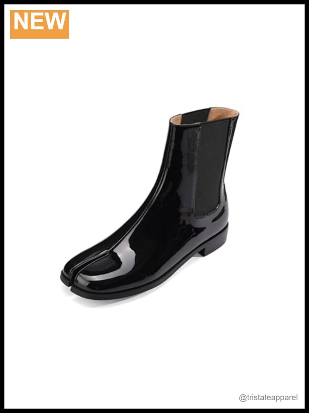 Split Toe Ankle Boots Chelsea Block Low Heels Slip-on Patent Leather Booties